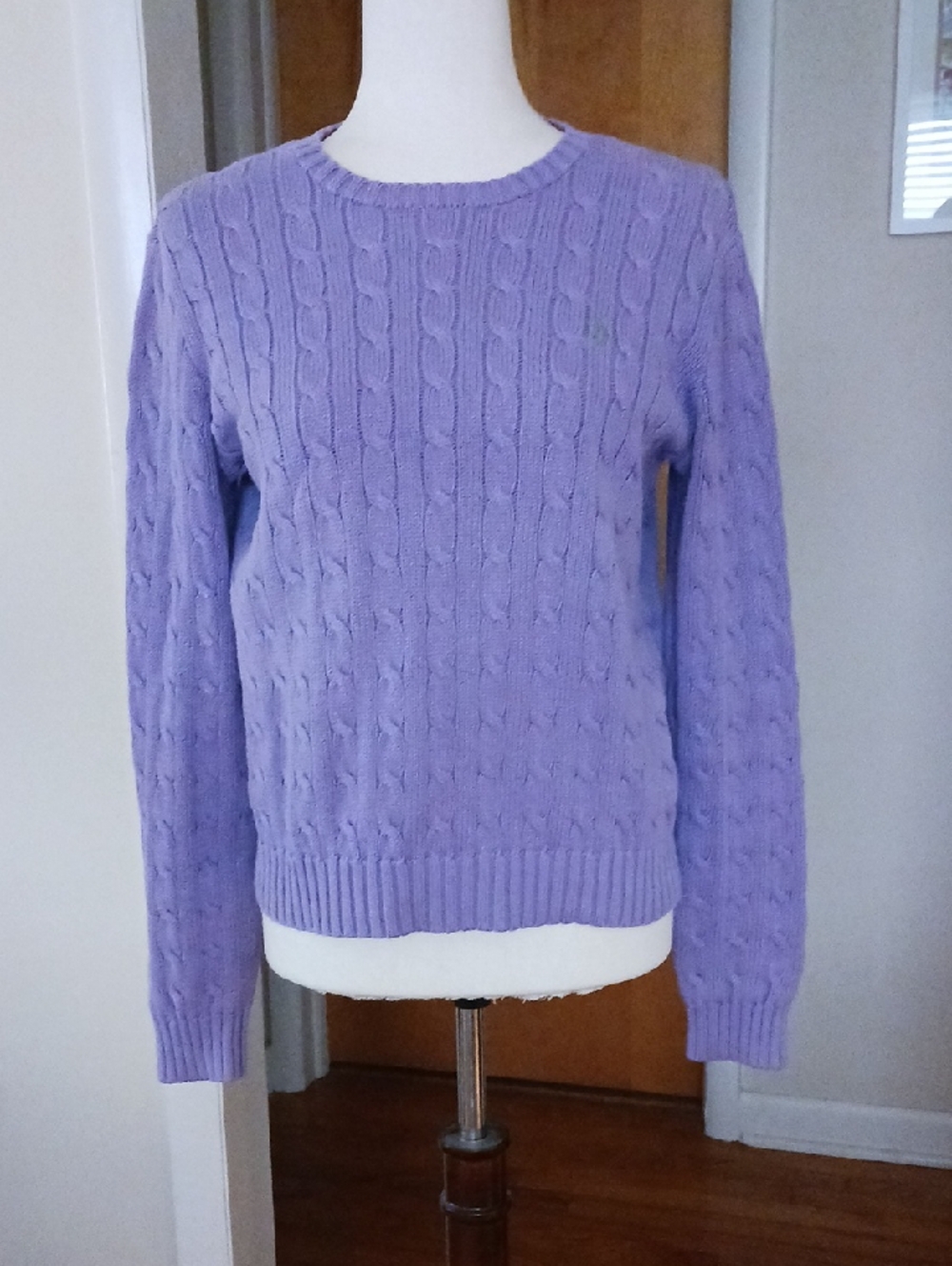 Ralph Lauren Sweater Cable Knit Round Crew Neck Long Sleeve Purple Sz L